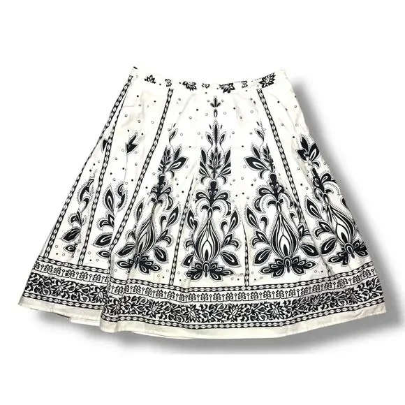 Talbots Black White Floral A-Line Midi Skirt Size 10 Classic Chic - Picture 1 of 8